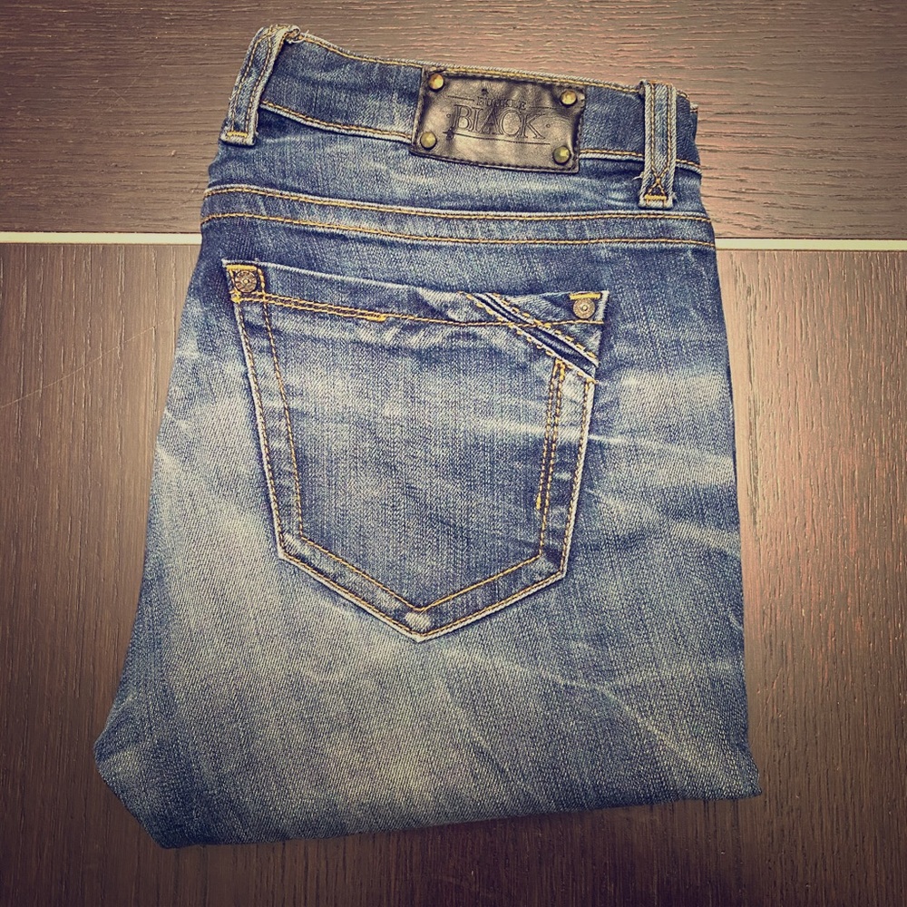 Acid Wash Buckle Black Skinny Jeans
